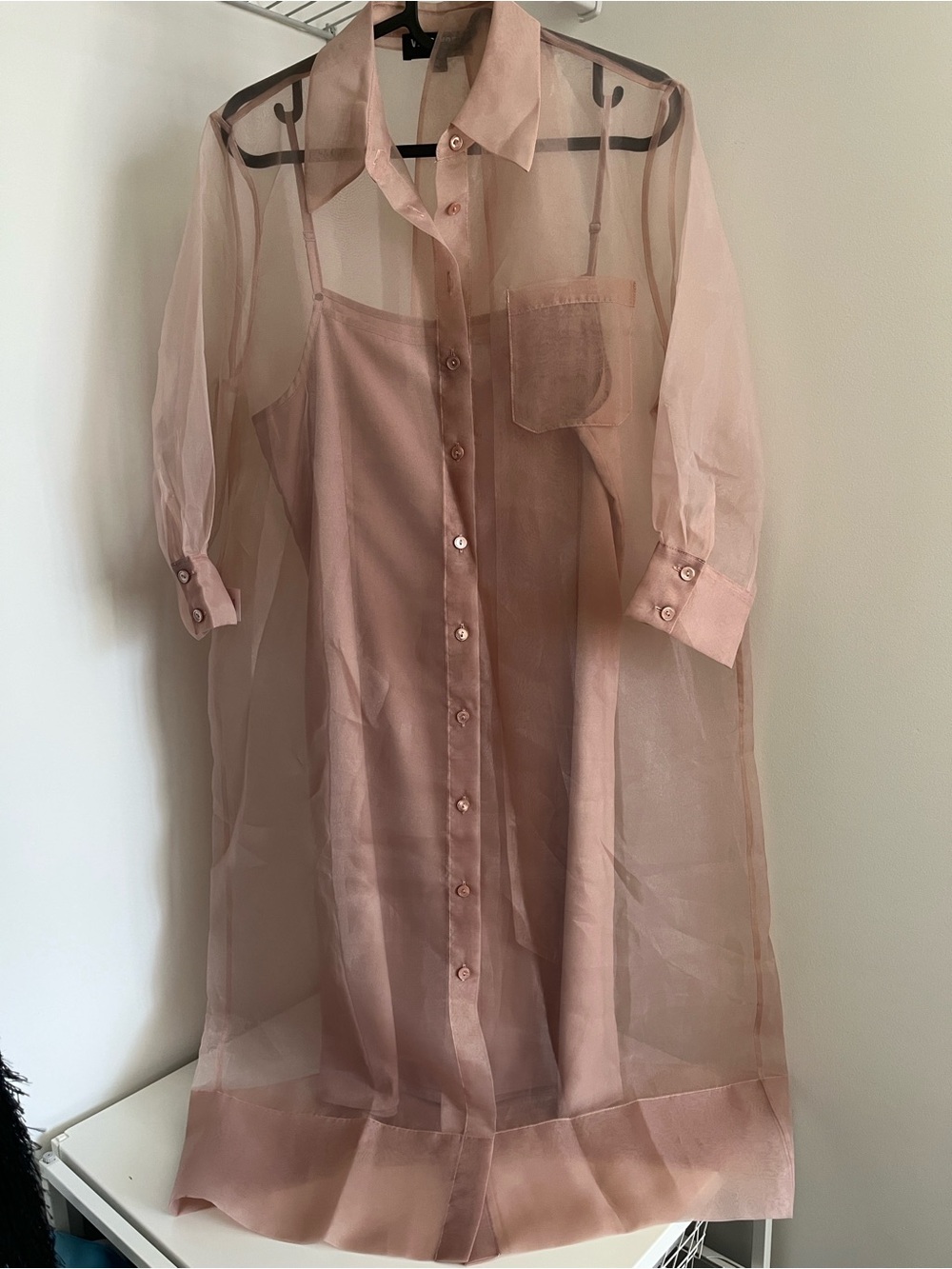 Vero Moda Sheer Blush Midi Shirt Dress